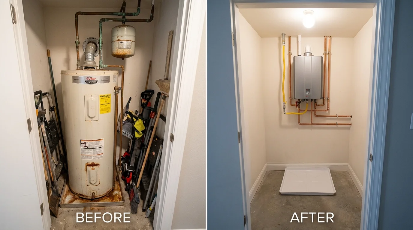 Tank water heater versus wall-mounted tankless unit comparison for Wasco, CA homeowners