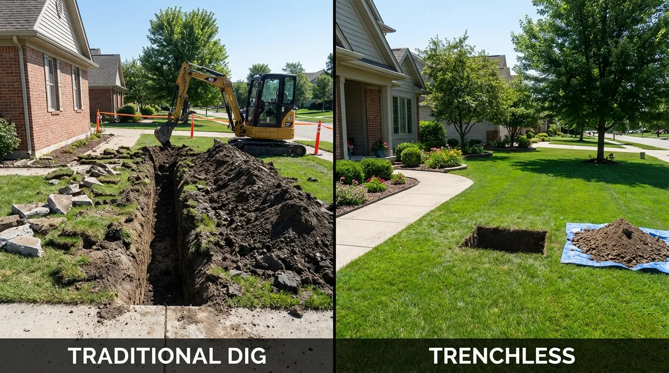 Trenchless sewer repair with minimal yard damage versus traditional excavation in Wasco, CA